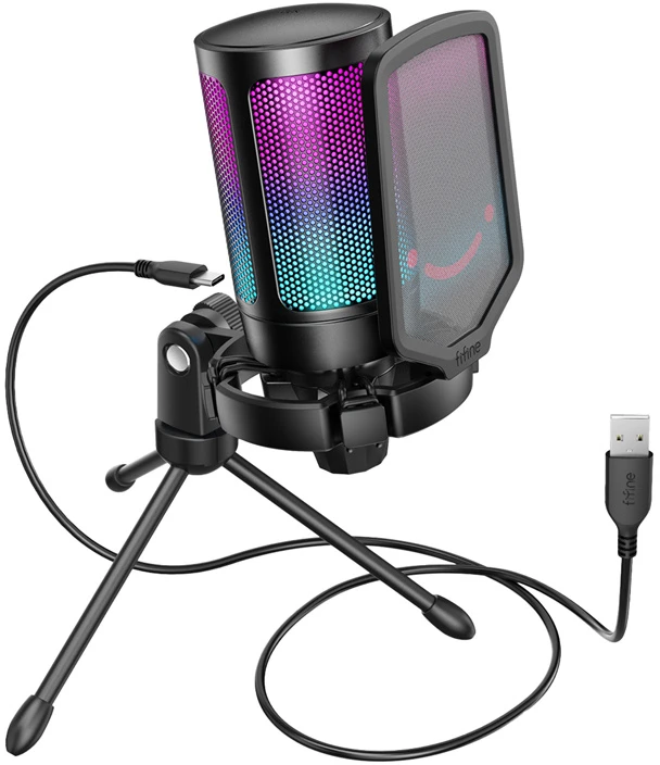 FIFINE A6V kardioidinis laidinis mikrofonas (juodas) su RGB | USB