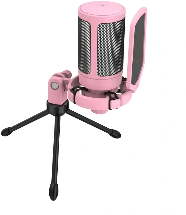 Mikrofonas - Fifine A6V USB Kondensatorinis Kardioidinis 16 bitų/44,1 kHz RGB Jutiklinis Nutildymas Rožinis
