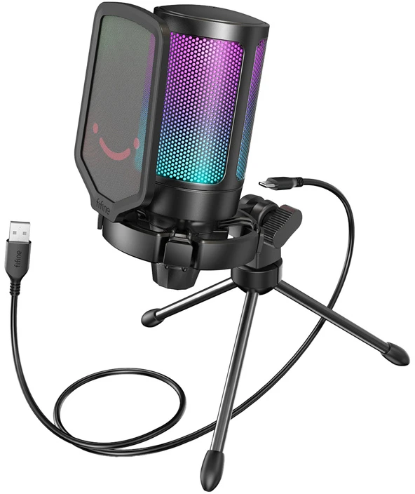 FIFINE A6V kardioidinis laidinis mikrofonas (juodas) su RGB | USB
