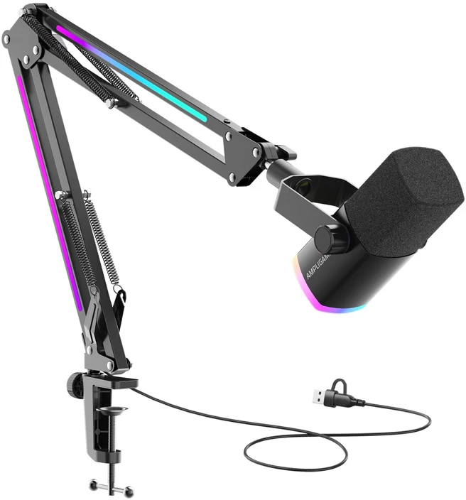 FIFINE AmpliGame AM8 PROT laidinis mikrofonas su stovu ir RGB apšvietimu USB/XLR