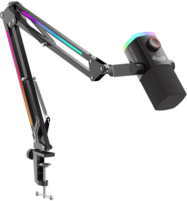 FIFINE AmpliGame AM8 PROT laidinis mikrofonas su stovu ir RGB apšvietimu USB/XLR
