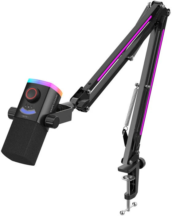 FIFINE AmpliGame AM8 PROT laidinis mikrofonas su stovu ir RGB apšvietimu USB/XLR