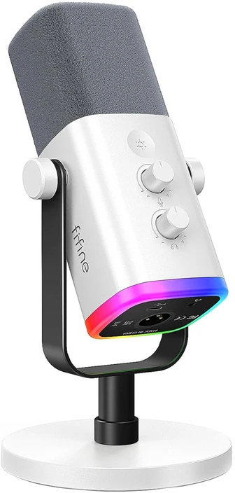 Fifine AM8W dinaminis mikrofonas su stovu, baltos spalvos