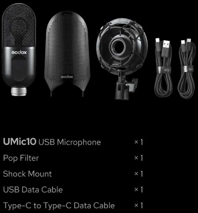 Mikrofonas - Godox UMic10 USB kondensatorinis kardioidinis su ausinių jungtimi ir pop filtru