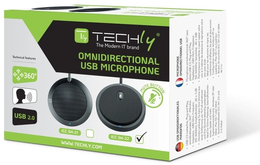 TECHLY daugiakryptis USB konferencijos mikrofonas su nutildymo mygtuku