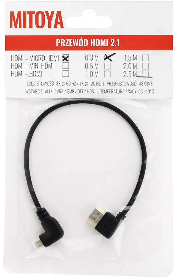 Mitoya HDMI Laidas - 30cm Kampinis HDMI į Micro HDMI 8K @ 60Hz, 4K @ 120Hz