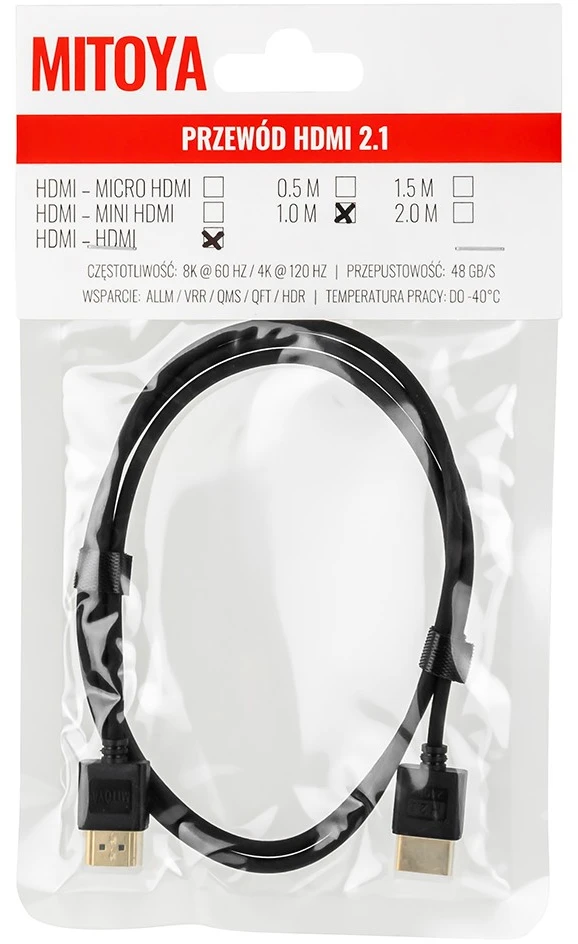Mitoya HDMI Laidas - HDMI į HDMI 100cm 8K 60Hz 4K 120Hz Auksu Padengti Jungtys