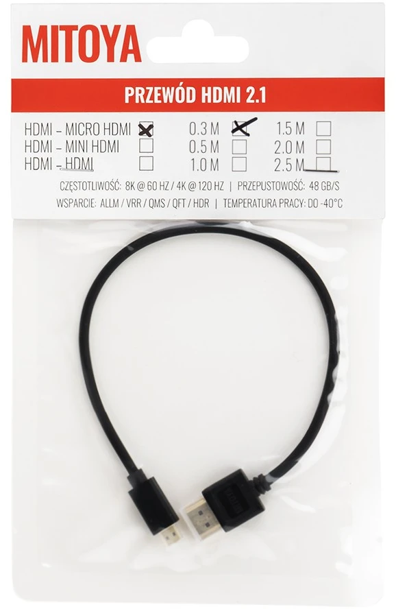 Mitoya HDMI Laidas - HDMI į Micro HDMI 30cm 48Gbps 8K 60Hz Auksu Padengtas