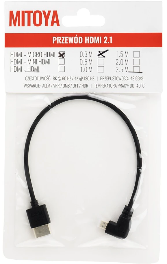 Mitoya HDMI Laidas - HDMI į Micro HDMI Dešinės Pusės 30cm 8K @ 60Hz 4K @ 120Hz