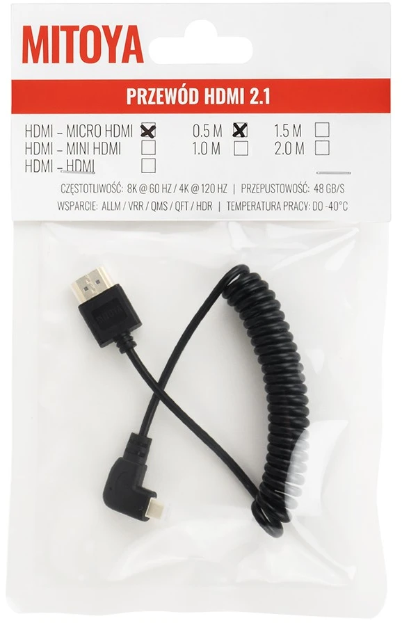 Mitoya HDMI Laidas - Micro HDMI 50cm Spiral 8K 60Hz 4K 120Hz Auksu Padengtas