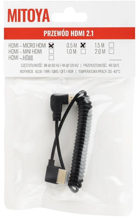 Mitoya HDMI Laidas - Micro HDMI Spiral 50 cm 48 Gbps 8K 60Hz 4K 120Hz