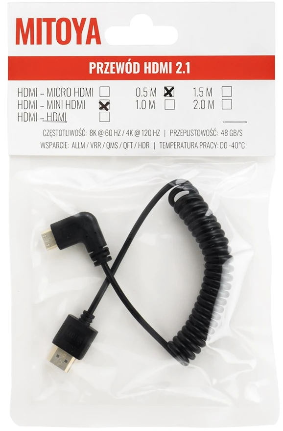 Mitoya HDMI Laidas - Spiralinis HDMI į Mini HDMI 50cm 48Gbps 8K 60Hz
