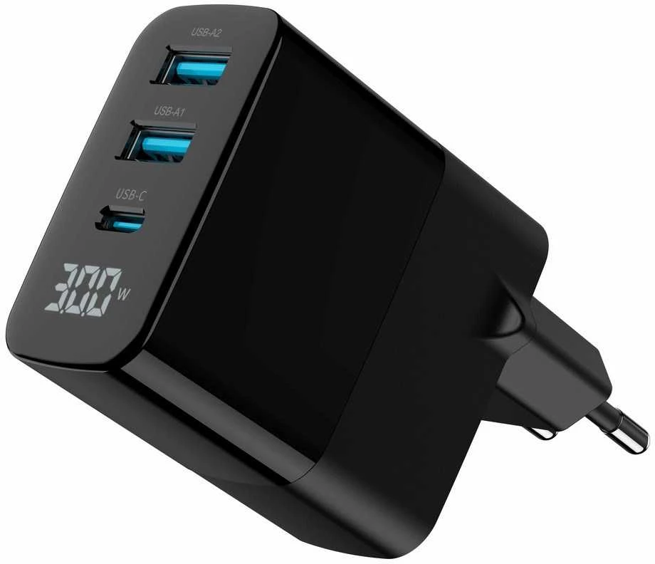 Gembird TA-UC-PDQC30LCD-BK-02 mobiliųjų įrenginių įkroviklis Universalus Juodas AC Greitas įkrovimas Vidaus patalpoms
