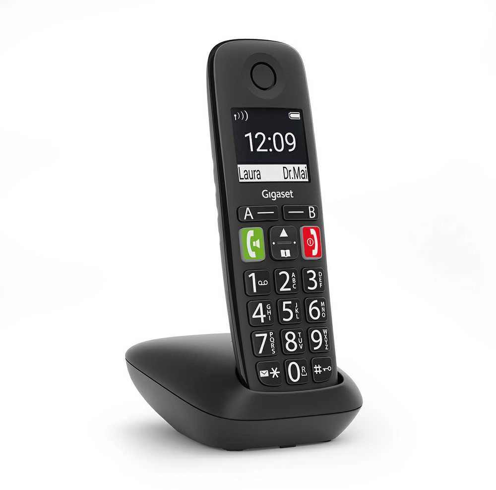 Belaidis telefonas - Gigaset E290 Dideli Mygtukai, Atsakiklis, Skambučių Blokavimas, Juodas