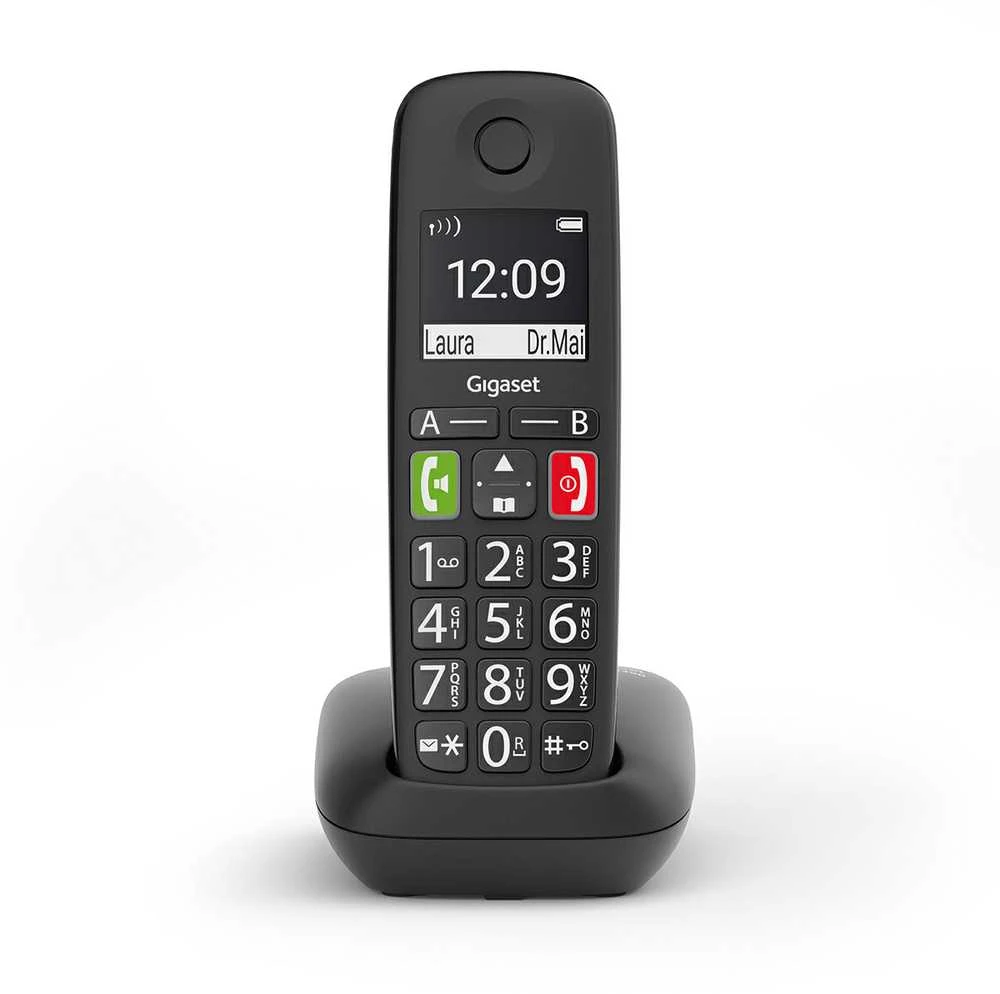 Belaidis telefonas - Gigaset E290 Dideli Mygtukai, Atsakiklis, Skambučių Blokavimas, Juodas