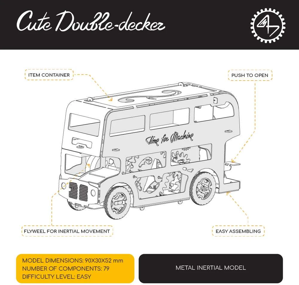 Time For Machine Cute Double-Decker - metalinio konstruktoriaus komplektas