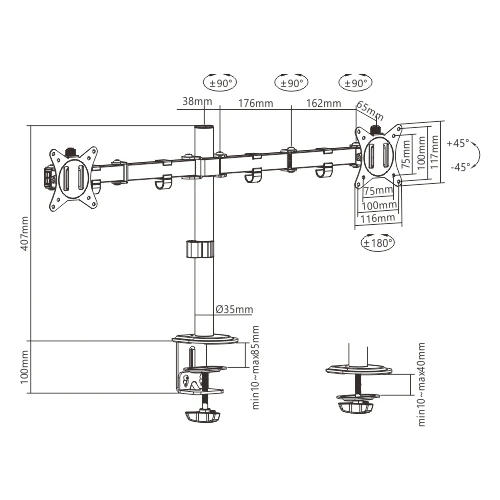 Gembird MA-D2-01 monitoriaus laikiklis / stovas 17" - 32"