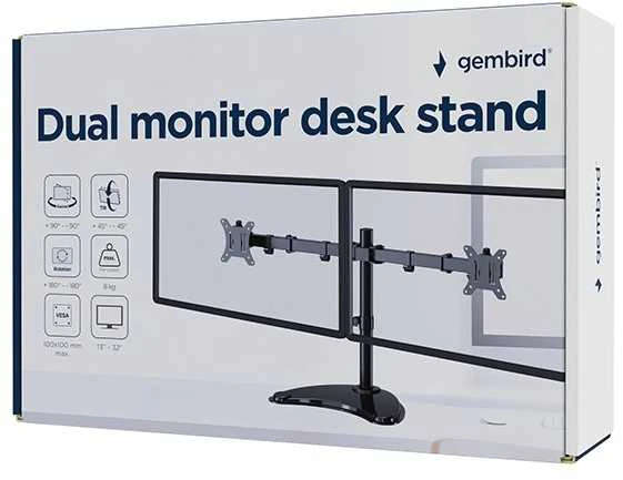 Laikiklis Gembird MS-D2ST-02 Monitorius desk stand (rotate, tilt, swivel), 13”-32”, juodas