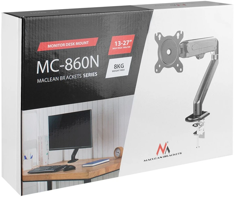 Laikiklis Maclean MC-860N Monitorius Mount, with Gas Spring, 13"-27", 8kg, Juodas