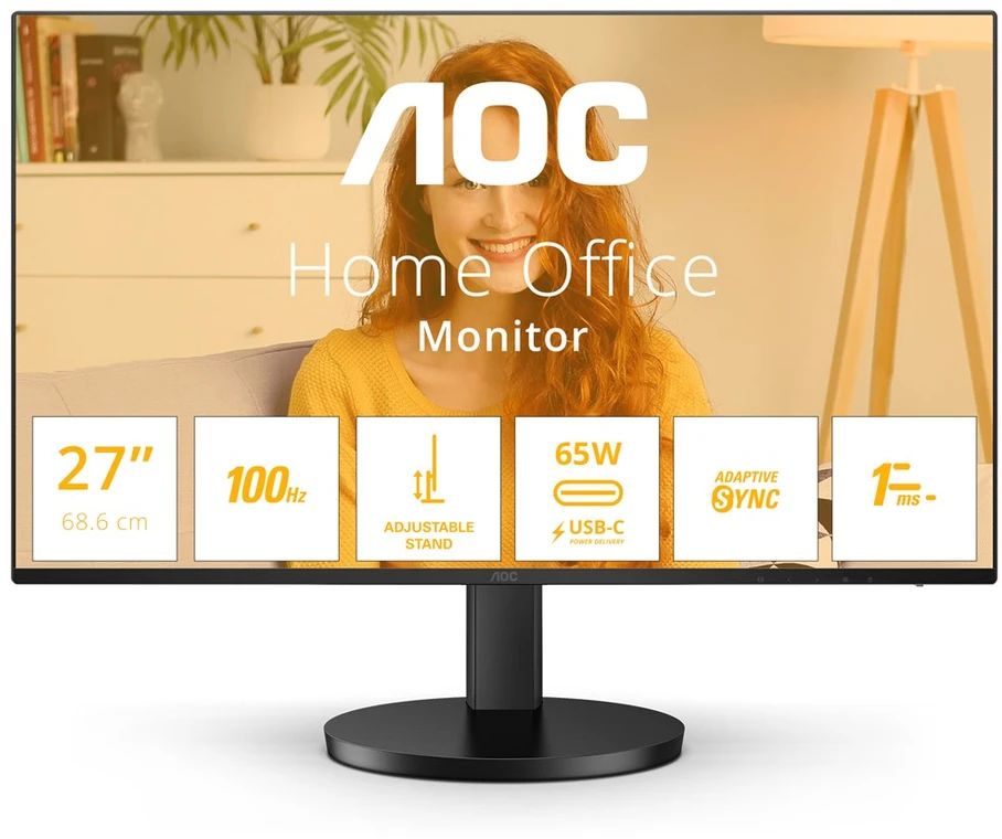 Monitorius AOC Q27B3CF2, 27" QHD (2560x1440) IPS, 100Hz, USB-C PD 65W, HDMI, garsiakalbiai, reguliuojamas stovas