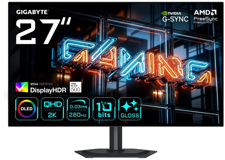 Žaidimų monitorius Gigabyte MO27Q28GR, 27" QHD (2560x1440) OLED, 280Hz, 0.03ms, HDR True Black 400, FreeSync Premium