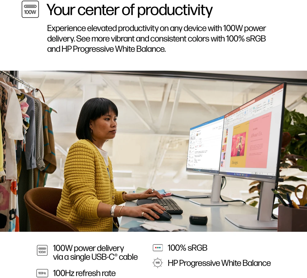 HP 524pu Series 5 Pro FHD įkrovimo monitorius – 23,8 colių 1920x1080 FHD 350 nitų 100 Hz AG, IPS, USB-C(100W/15W)/HDMI/DisplayPort Daisy-Chain, 3x USB-A, RJ-45velti/pivolt aukštis/ (pakeičia E24u G5) (Pažeista pakuotė)