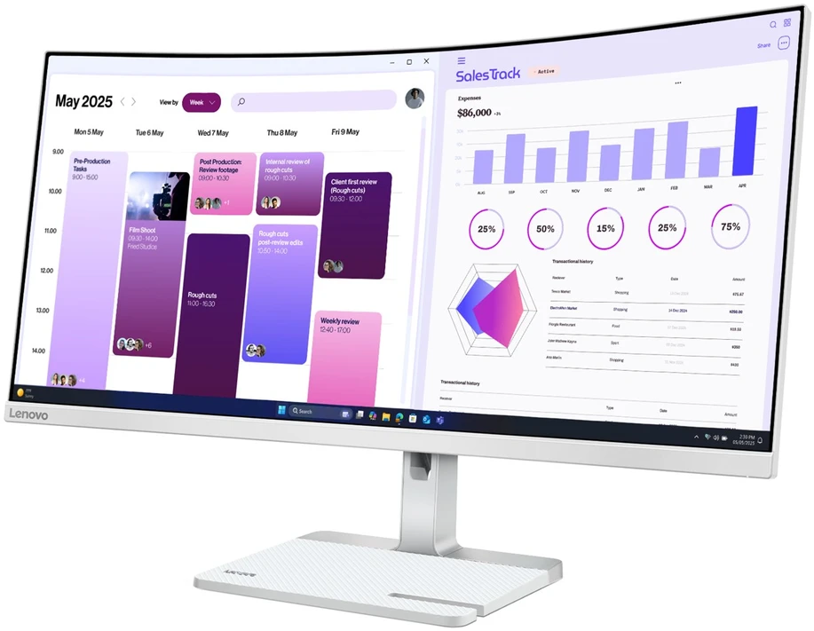 Monitorius - Lenovo L34W-4C 34" 3440 × 1440 120 Hz Debesų pilka
