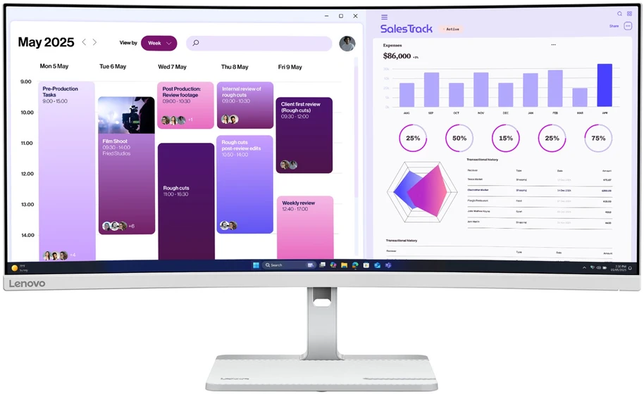 Monitorius - Lenovo L34W-4C 34" 3440 × 1440 120 Hz Debesų pilka