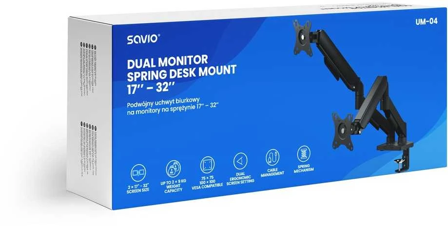 Savio UM-04 dvigubos spyruoklės monitoriaus laikiklis staliniam ekranui 17″–32″