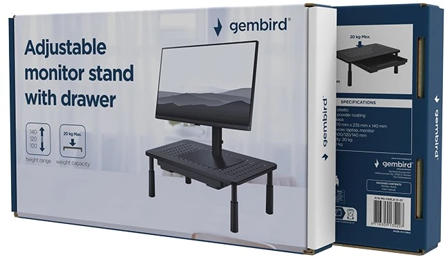Gembird MS-TABLE-D-01 reguliuojamas monitoriaus stovas su stalčiumi (stačiakampis)