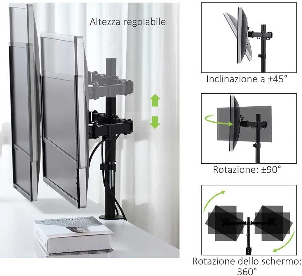 Laikiklis TECHLY 301740 Techly Dvigubas stalas LED/LCD monitoriaus rankena 13-27 2x10kg reguliuojama