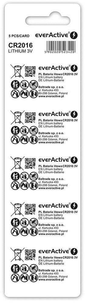 Mygtukinės baterijos - everActive CR2016 5 vnt.