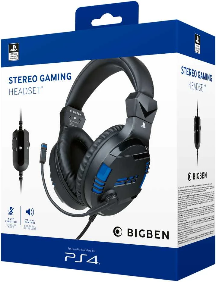 Nacon Big Ben Bigben Interactive PS4OFHEADSETV3 Ausinės be mikrofono ir ausinės su mikrofonu Laisvų rankų įranga Su lankeliu Juoda, Mėlyna