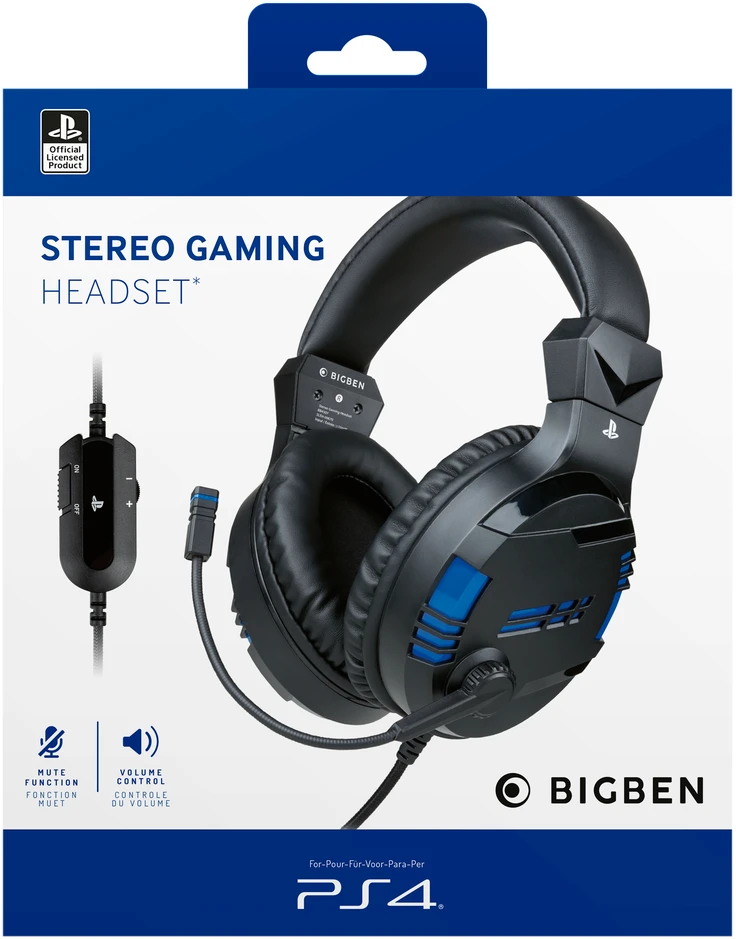Nacon Big Ben Bigben Interactive PS4OFHEADSETV3 Ausinės be mikrofono ir ausinės su mikrofonu Laisvų rankų įranga Su lankeliu Juoda, Mėlyna