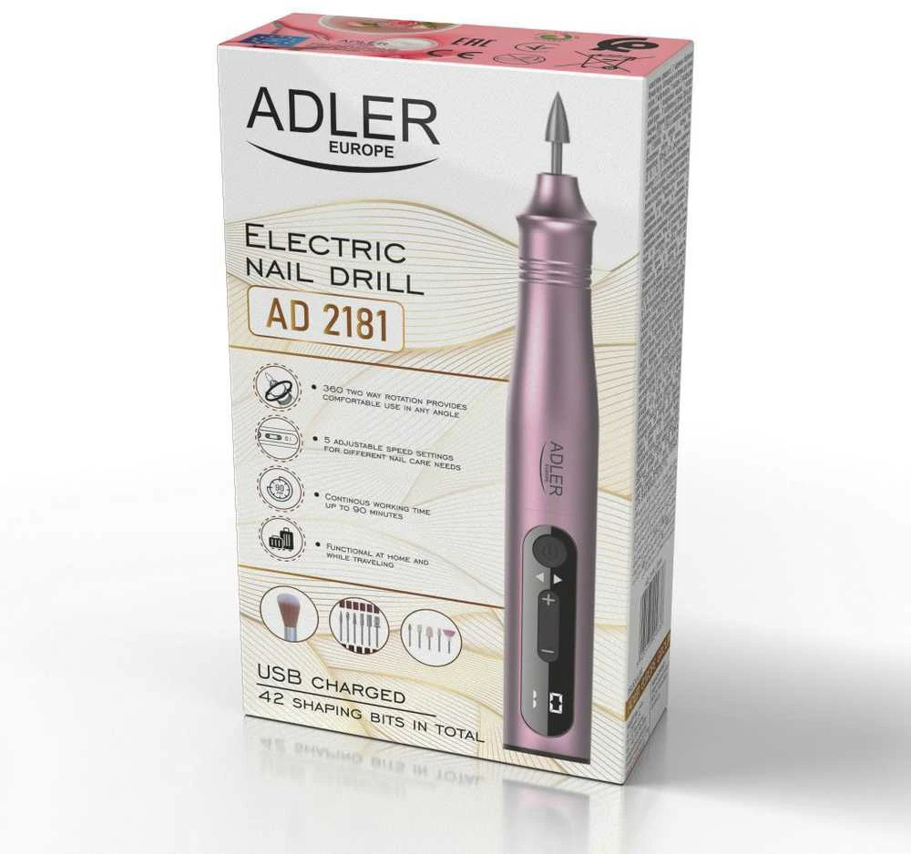 Adler | Elektrinis nagų gręžimo rinkinys | AD 2181 | Galios lygių skaičius 5 | Rožinė