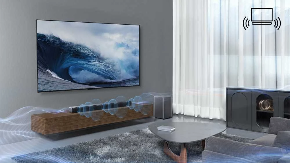 Namų kino sistema TCL S S55H 2.1 klasės kanalų garso juosta su „Dolby Atmos“, belaidžiu žemųjų dažnių garsiakalbiu ir „Bluetooth“ muzikos transliacija