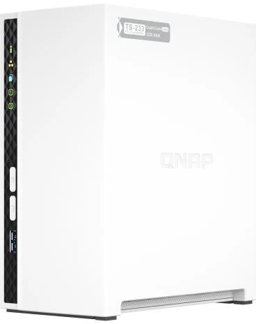 Serveris QNAP | 2 skyrių ARM | TS-233 | Iki 2 SATA 6Gb/s, 3Gb/s | ARM 4 branduolių | Cortex-A55 | Procesoriaus dažnis 2,0 GHz | 2 GB | N/A