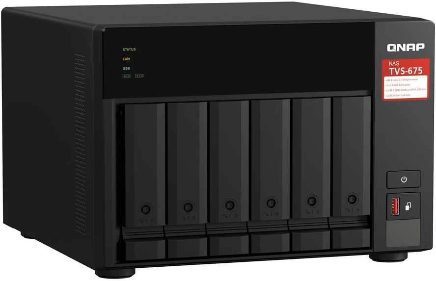 Serveris QNAP TVS-675 NAS bokštas ZhaoXin KaiXian KX-6000 KX-U6580 8 GB DDR4 0 TB QuTS Hero Juodas