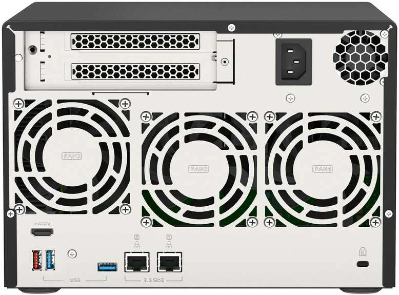 Serveris QNAP TVS-675 NAS bokštas ZhaoXin KaiXian KX-6000 KX-U6580 8 GB DDR4 0 TB QuTS Hero Juodas