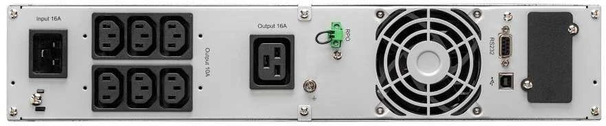 EATON 9E UPS rack tipo nepertraukiamo maitinimo šaltinis, AC 200/220/230/240 V, 2700 W, 3000 VA, vienfazis, 6 x švino-rūgštinis akumuliatorius 9 Ah, RS-232, USB, oc 7, 2U, 19", juodas