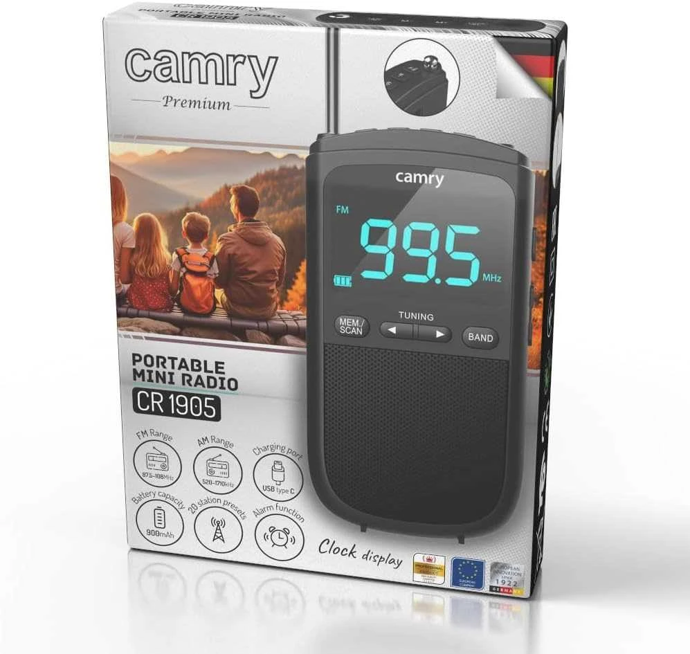 Camry | Nešiojamasis mini radijas | CR 1905 | Žadintuvo funkcija | Juodas