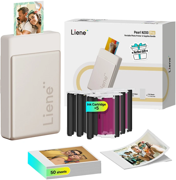 Liene Pearl N200 Pro 2x3" Portable Photo Spausdintuvas Kit (Gold)