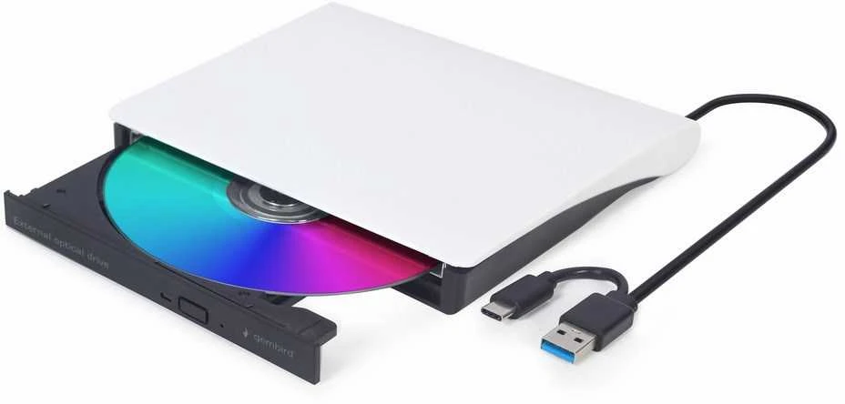 Kietasis diskas Išorinis DVD įrašymo įrenginys -/+ R/RW Slim Gembird DVD-USB-031-BW balta