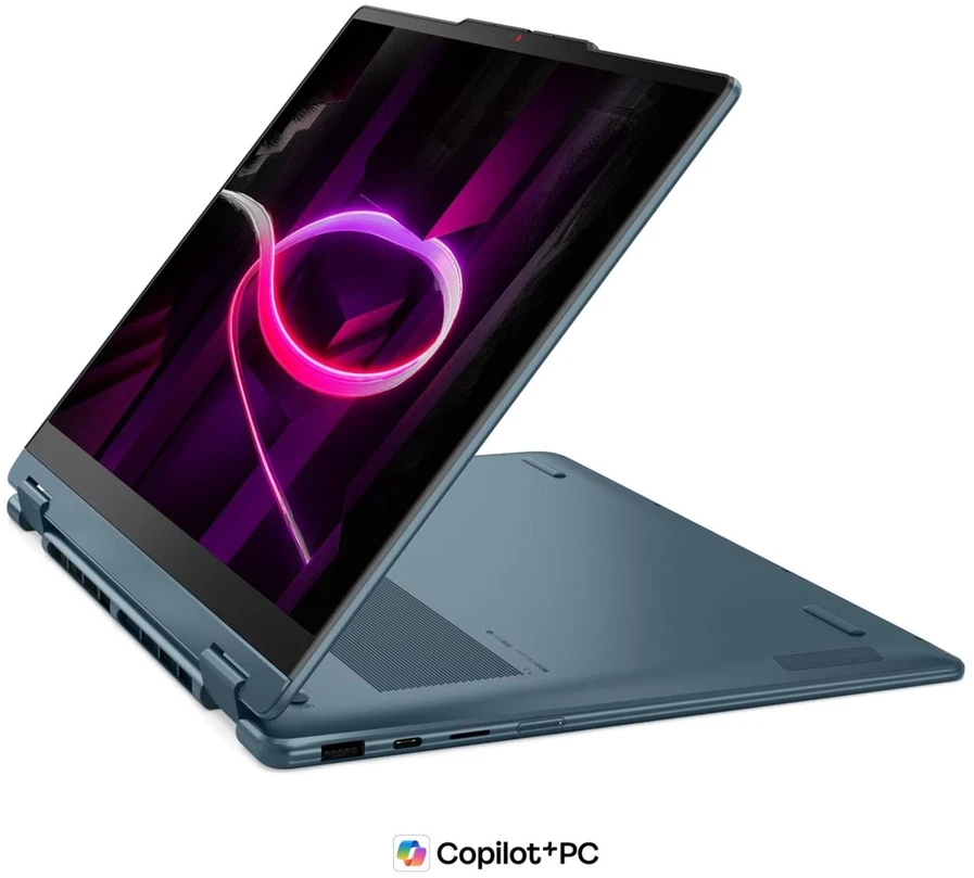 Nešiojamas kompiuteris „Lenovo Yoga 7 Gen 11“ 14AGP11 „Ryzen AI 5 435“, 14 colių WUXGA lietimui jautrus OLED ekranas, 400 nitų, 60 Hz, blizgus, 16 GB LPDDR5X-8000, 512 GB SSD, „Radeon 840M“ vaizdo plokštė, 5.0 MP + IR, 70 Wh, „Windows 11 Tidal Teal“.
