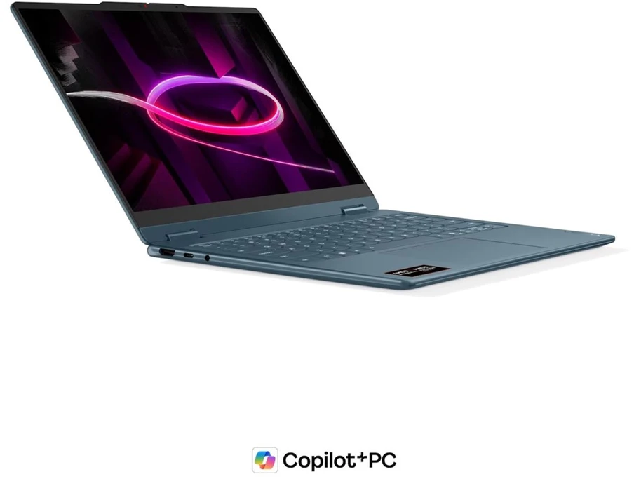 Nešiojamas kompiuteris „Lenovo Yoga 7 Gen 11“ 14AGP11 „Ryzen AI 5 435“, 14 colių WUXGA lietimui jautrus OLED ekranas, 400 nitų, 60 Hz, blizgus, 16 GB LPDDR5X-8000, 512 GB SSD, „Radeon 840M“ vaizdo plokštė, 5.0 MP + IR, 70 Wh, „Windows 11 Tidal Teal“.