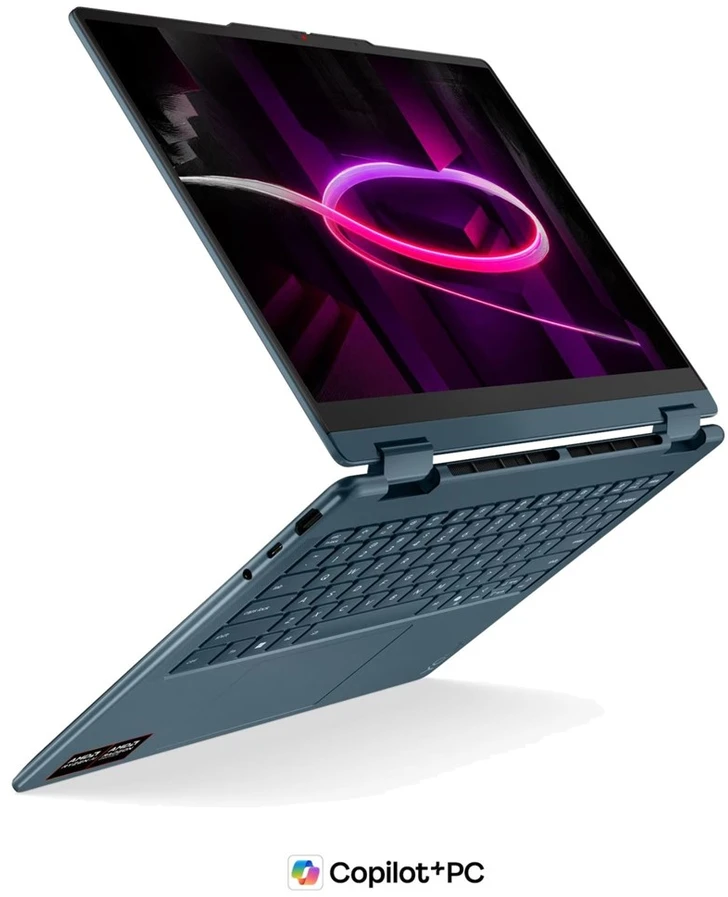 Nešiojamas kompiuteris „Lenovo Yoga 7 Gen 11“ 14AGP11 „Ryzen AI 5 435“, 14 colių WUXGA lietimui jautrus OLED ekranas, 400 nitų, 60 Hz, blizgus, 16 GB LPDDR5X-8000, 512 GB SSD, „Radeon 840M“ vaizdo plokštė, 5.0 MP + IR, 70 Wh, „Windows 11 Tidal Teal“.