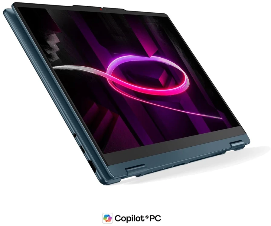 Nešiojamas kompiuteris „Lenovo Yoga 7 Gen 11“ 14AGP11 „Ryzen AI 5 435“, 14 colių WUXGA lietimui jautrus OLED ekranas, 400 nitų, 60 Hz, blizgus, 16 GB LPDDR5X-8000, 512 GB SSD, „Radeon 840M“ vaizdo plokštė, 5.0 MP + IR, 70 Wh, „Windows 11 Tidal Teal“.