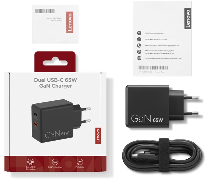 Lenovo Dual USB-C 65W GaN įkroviklis | Įkroviklis | USB-C | 65 W