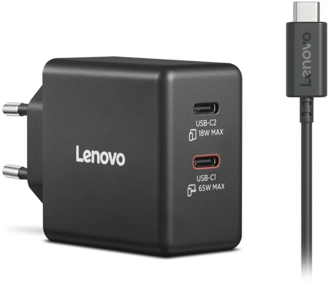 Lenovo Dual USB-C 65W GaN įkroviklis | Įkroviklis | USB-C | 65 W