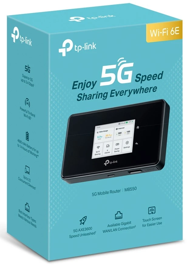 Maršrutizatorius TP-LINK | 5G mobilusis „Wi-Fi“ M8550 | M8550 | 802.11ax | Tinklo palaikymas: Ne | MU-MiMO: Ne | 5G